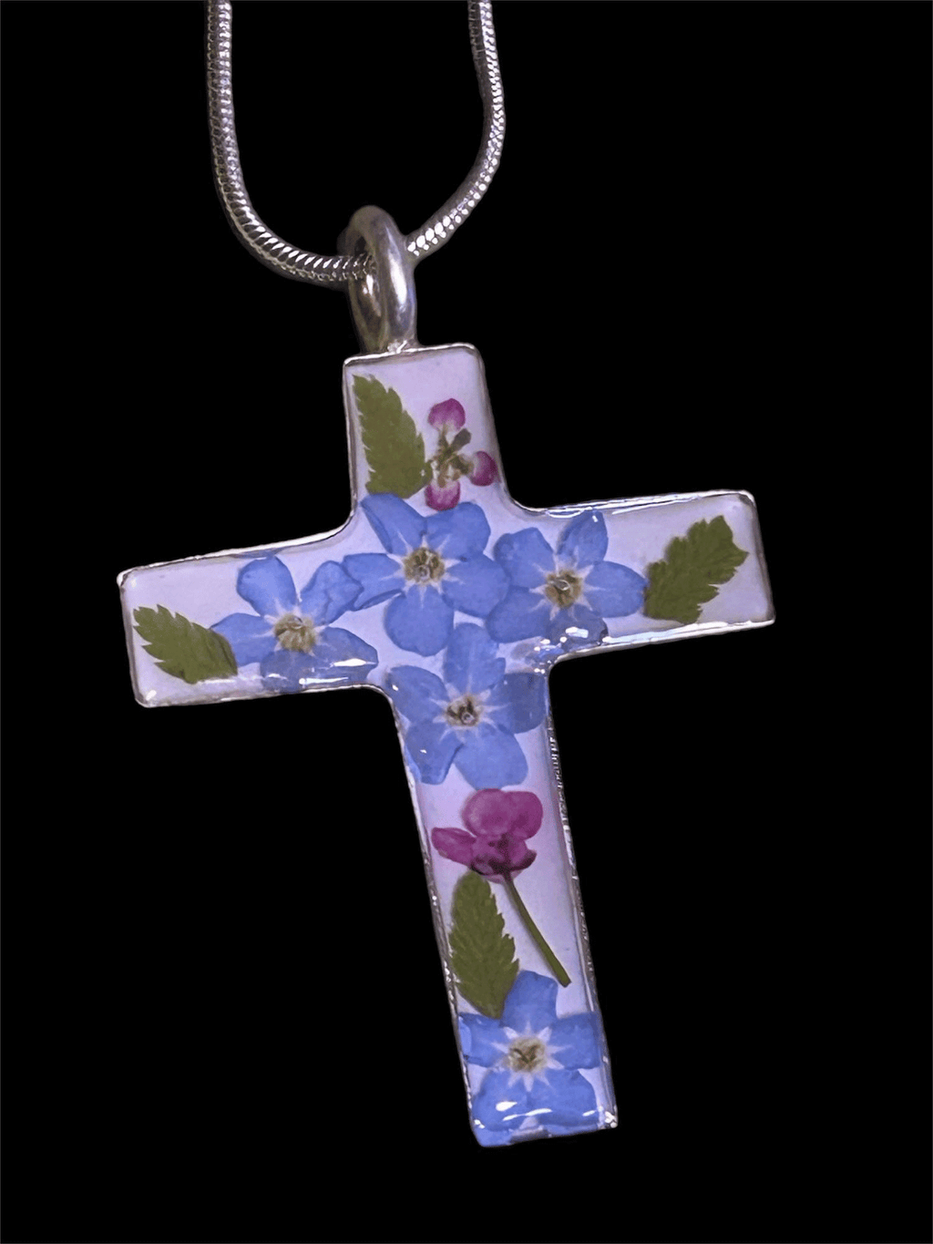 Small Cross Necklace with REAL FLOWERS