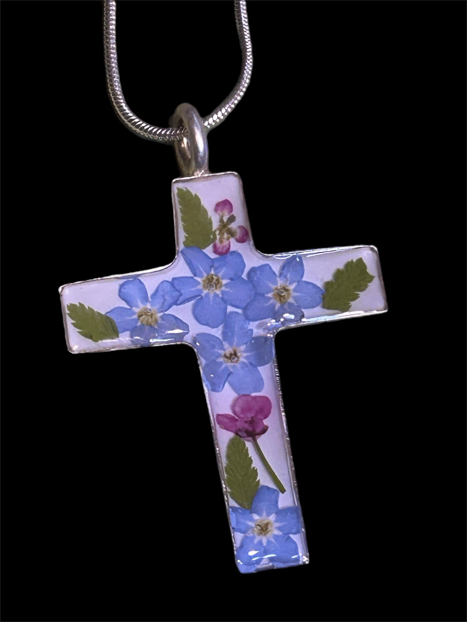 Small Cross Necklace with REAL FLOWERS