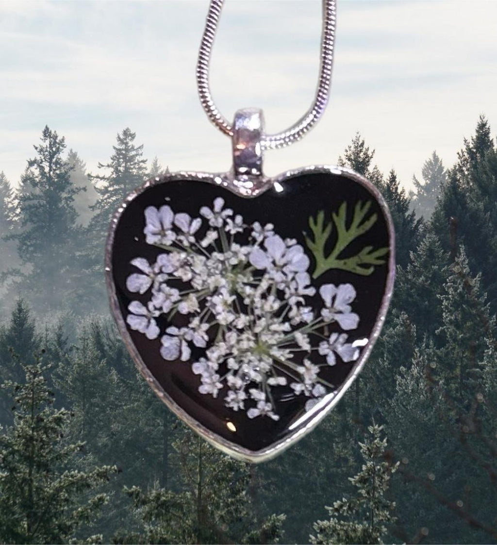Heart Shaped Pendant with Queen Anne’s Lace