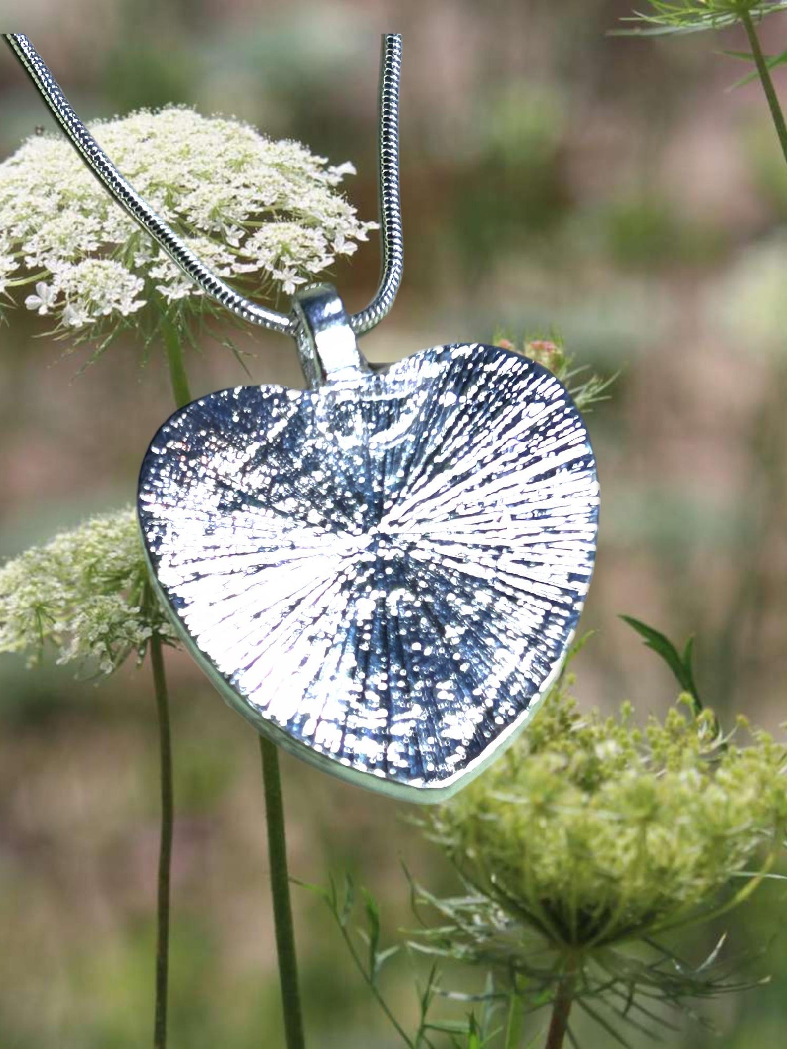 Heart Shaped Pendant with Queen Anne’s Lace