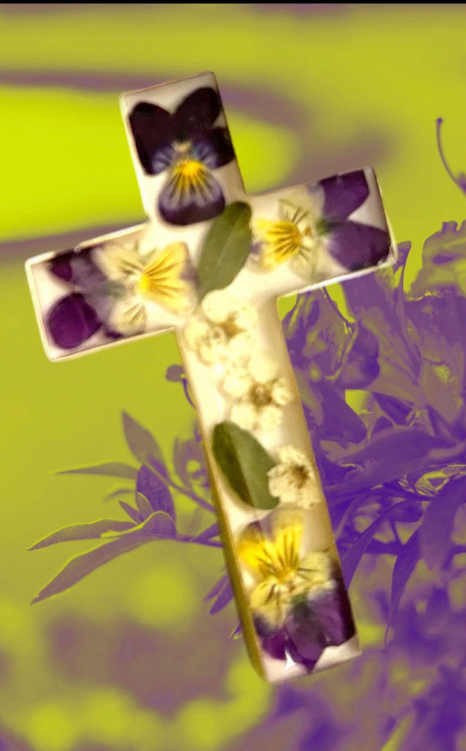 Large Real Flower Cross Necklace