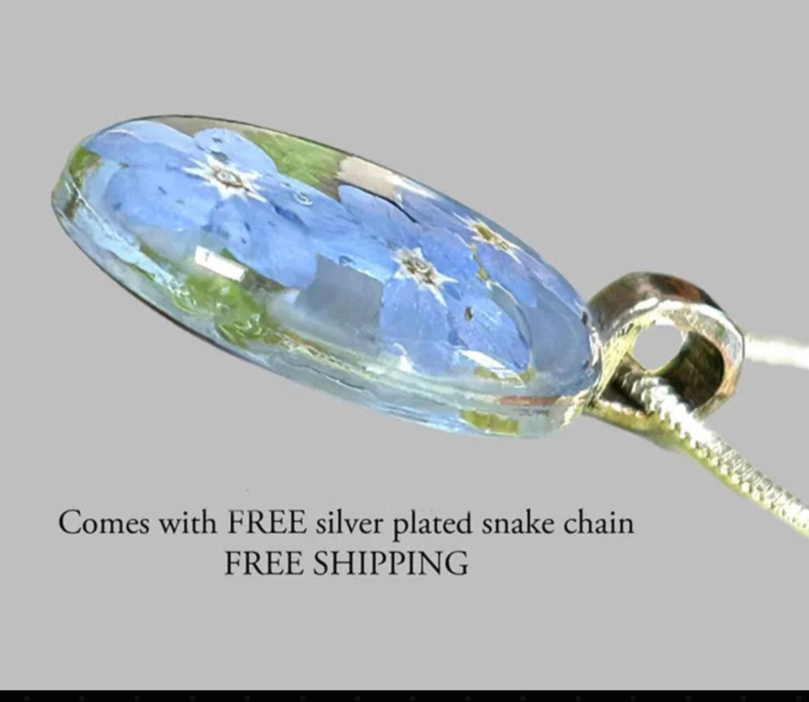 Petite ForgetMe-Not Pendant on Mirror