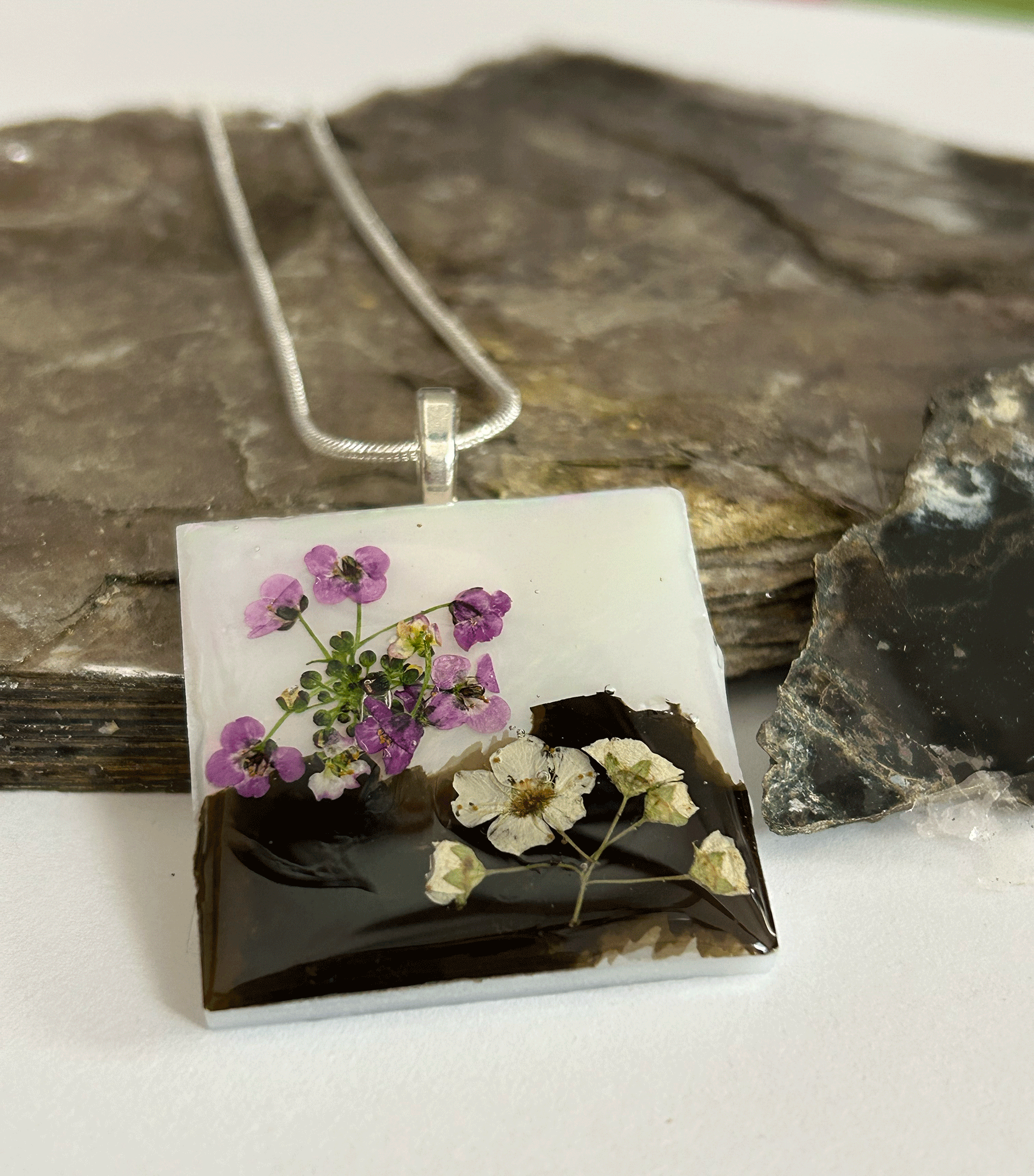 Pressed Flower and Mica Pendant
