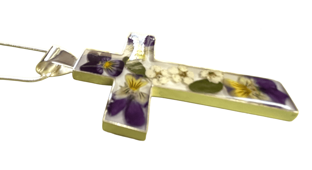Large Real Flower Cross Necklace